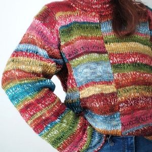 Vintage mock neck rainbow sweater